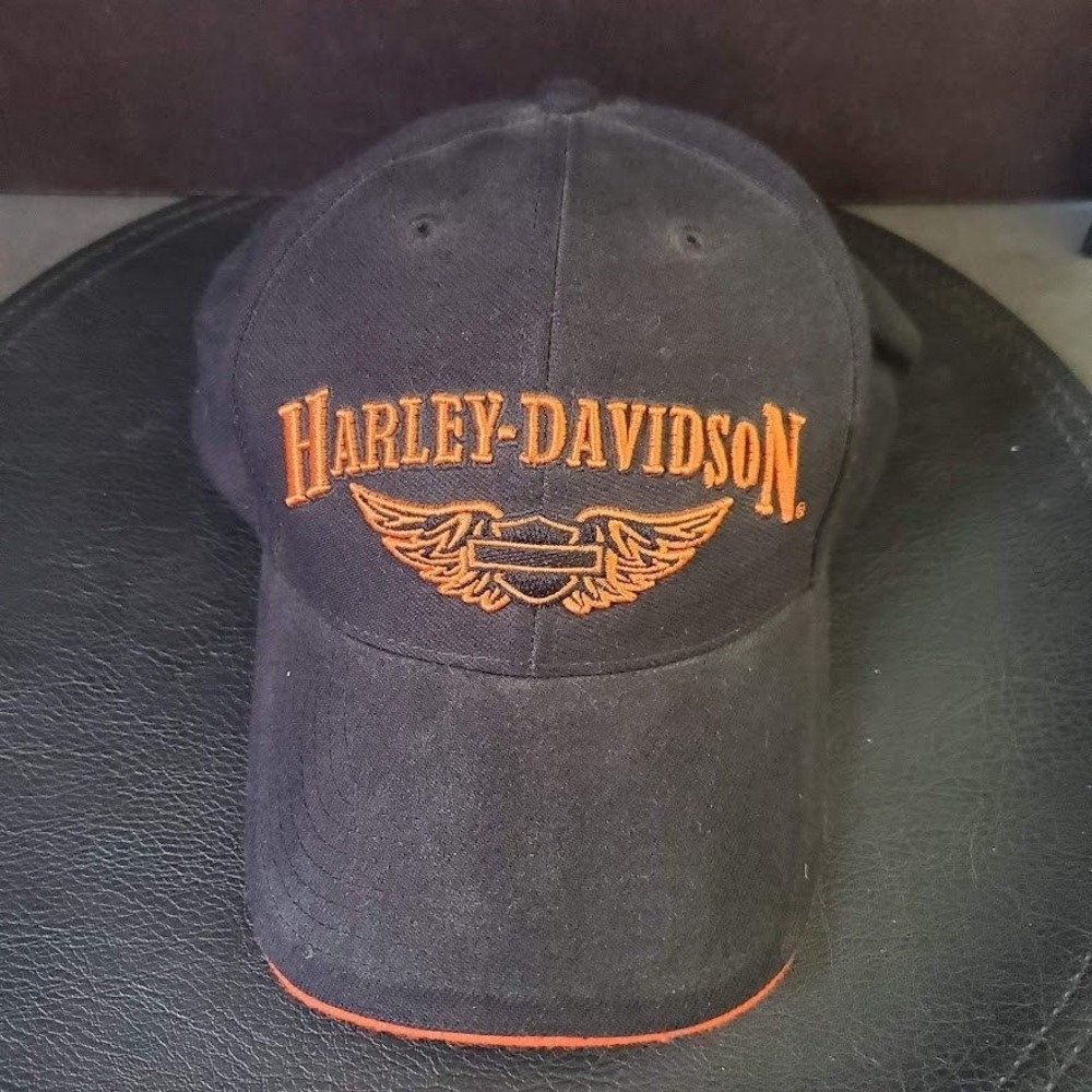 HARLEY-DAVIDSON Adjustable Baseball Cap Black Walters Brothers Peoria IL Orange
